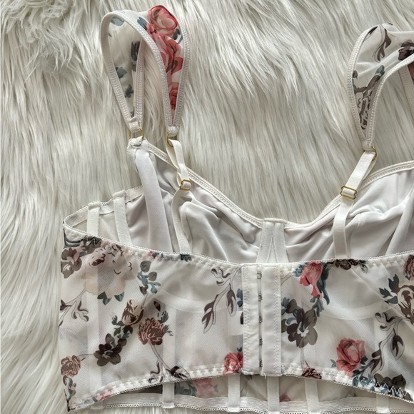 NWOT Floral Print Mesh Corset Bra with Underwire - Picture 8 of 13